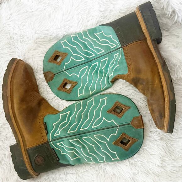 JUSTIN BOOTS | Derrickman Waterproof Steel Toe Western Boots Turquoise Size 9 D main image 6